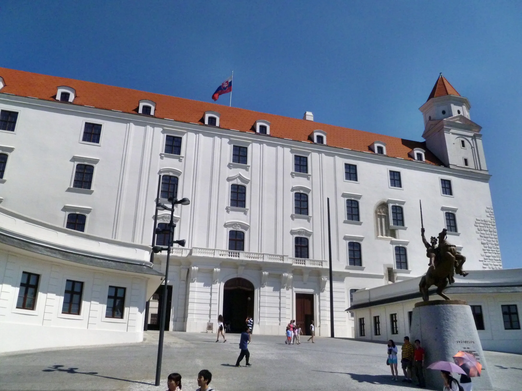 The honour court of Bratislava Castle with the equestrian statue of Svätopluk