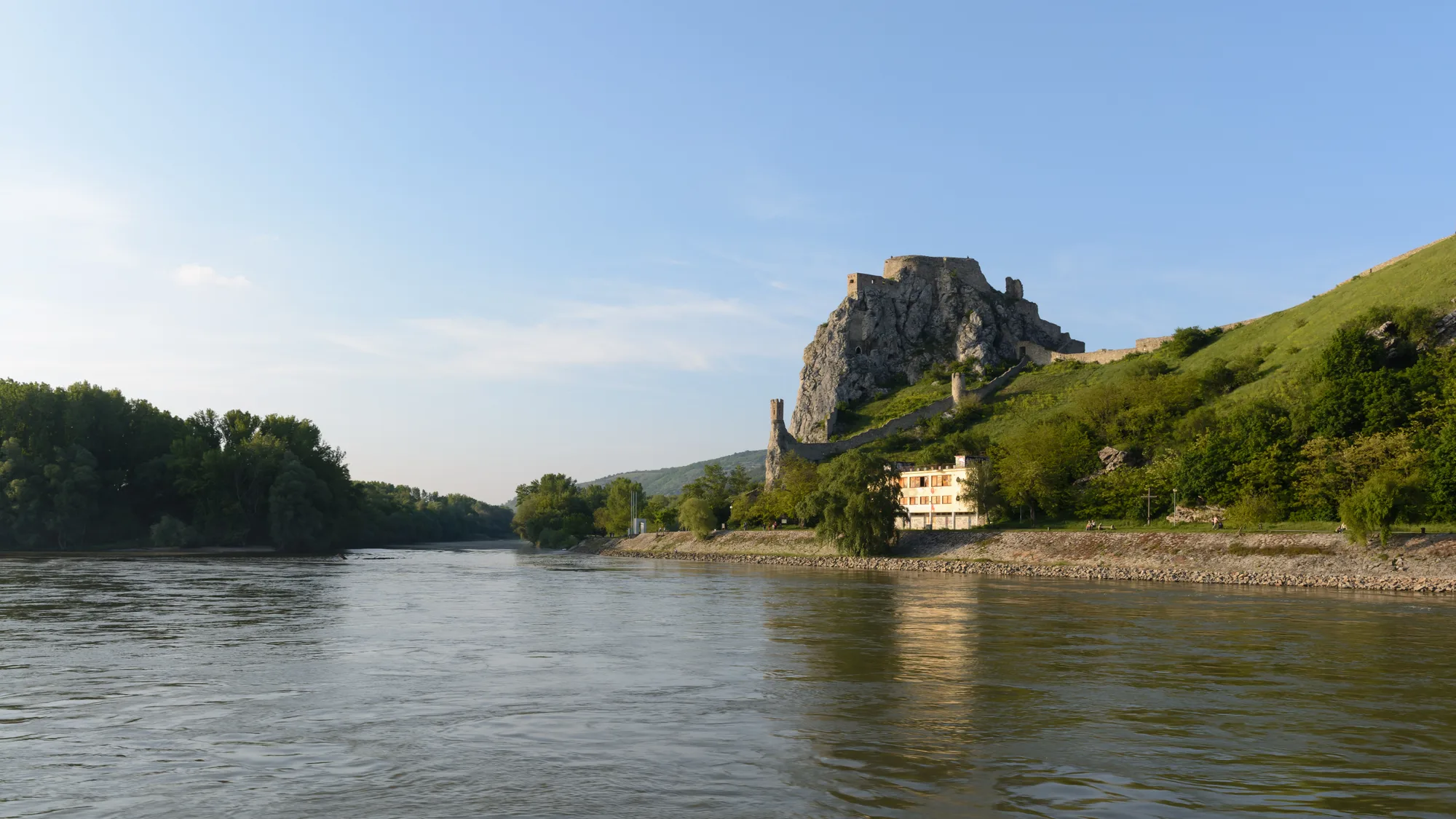 The ruins of Devín Castle above the confluence of the Morava and Danube near Bratislava