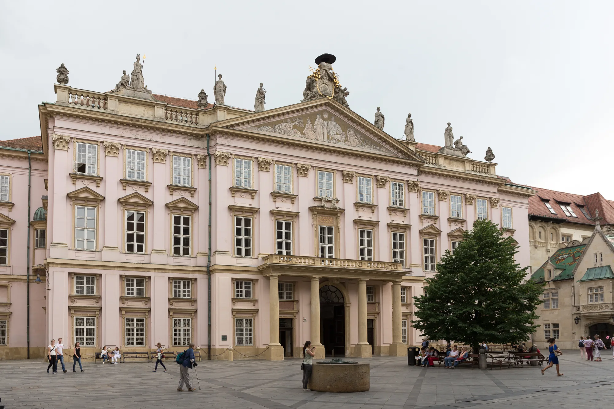 The pink neoclassical facade of the Primate’s Palace in Bratislava